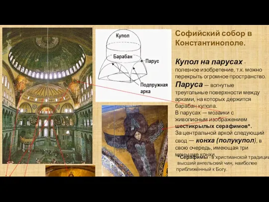 Софийский собор в Константинополе. Купол на парусах - полезное изобретение, т.к. можно