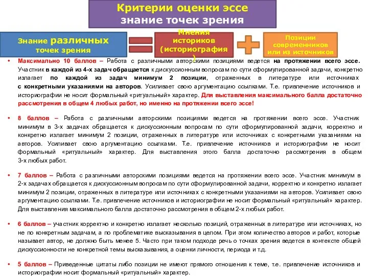 Максимально 10 баллов – Работа с различными авторскими позициями ведется на протяжении