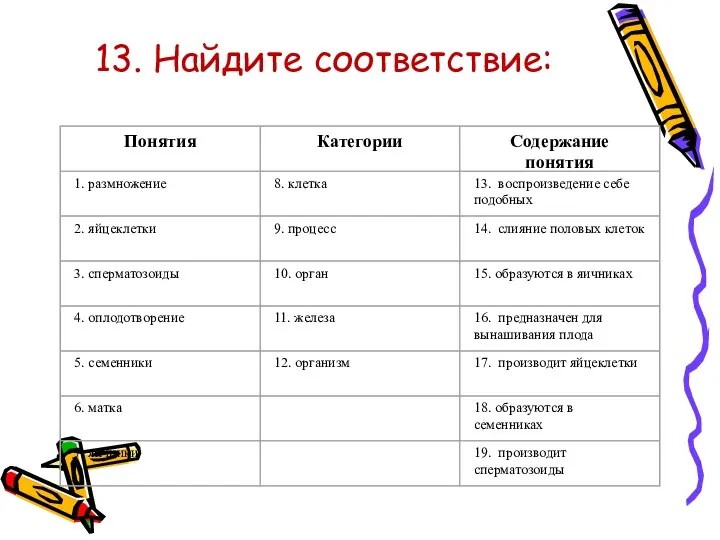 13. Найдите соответствие: