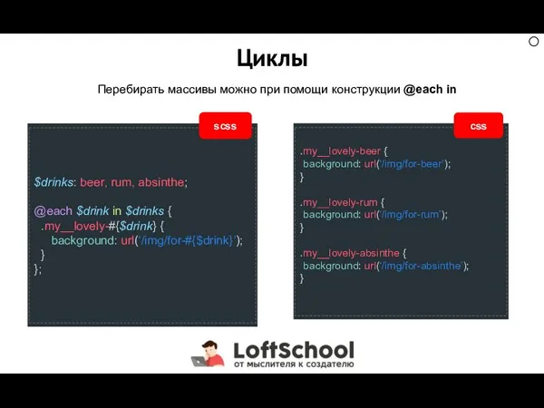 Циклы Перебирать массивы можно при помощи конструкции @each in