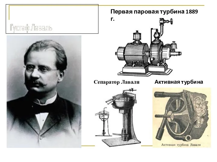 Активная турбина Сепаратор Лаваля Активная турбина Первая паровая турбина 1889 г.