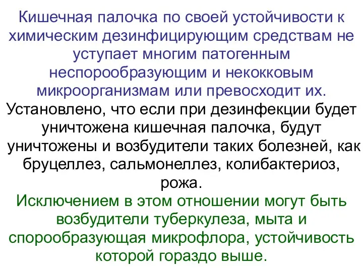 Кишечная палочка по своей устойчивости к химическим дезинфицирующим средствам не уступает многим