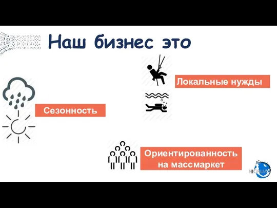 Наш бизнес это Сезонность Локальные нужды Ориентированность на массмаркет