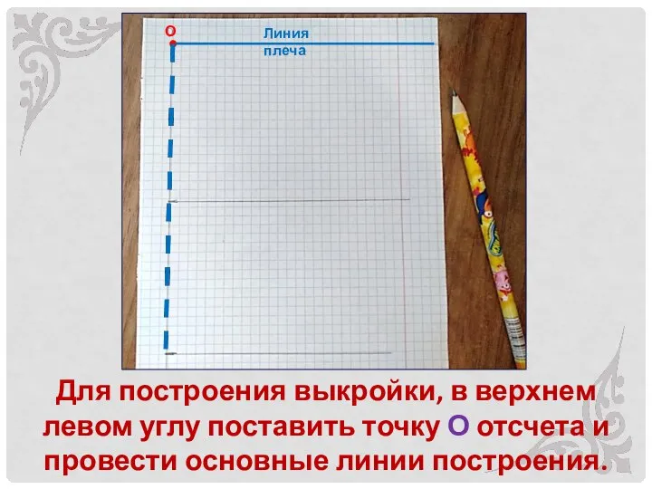 Для построения выкройки, в верхнем левом углу поставить точку О отсчета и