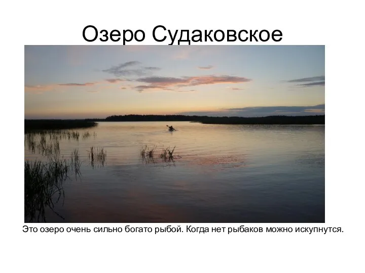 Озеро Судаковское Это озеро очень сильно богато рыбой. Когда нет рыбаков можно искупнутся.