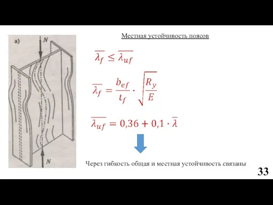 Местная устойчивость поясов Через гибкость общая и местная устойчивость связаны 33