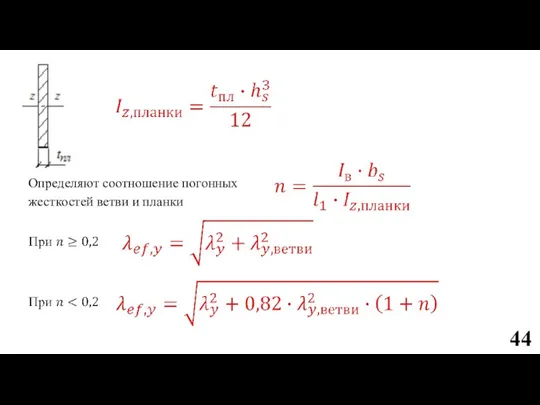 Определяют соотношение погонных жесткостей ветви и планки 44