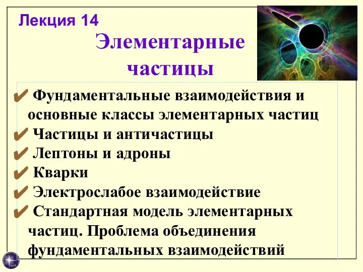 Фундаментальные взаимодействия и основные классы элементарных частиц Частицы и античастицы Лептоны и