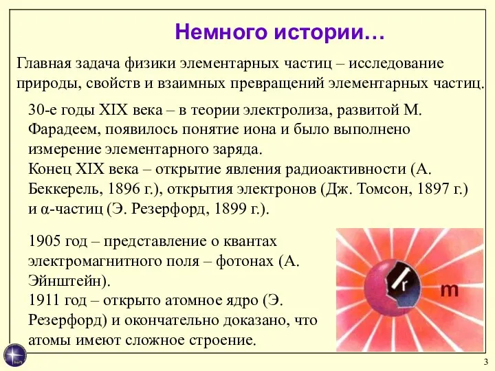 Немного истории… Главная задача физики элементарных частиц – исследование природы, свойств и