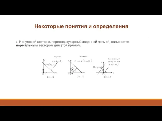 Некоторые понятия и определения 1. Ненулевой вектор n, перпендикулярный заданной прямой, называется