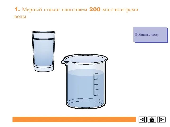 1. Мерный стакан наполняем 200 миллилитрами воды