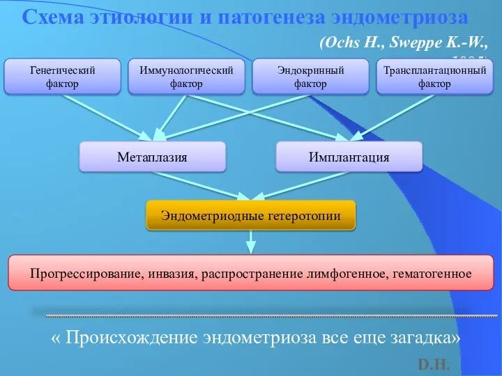 Схема этиологии и патогенеза эндометриоза (Ochs H., Sweppe K.-W., 1995) « Происхождение