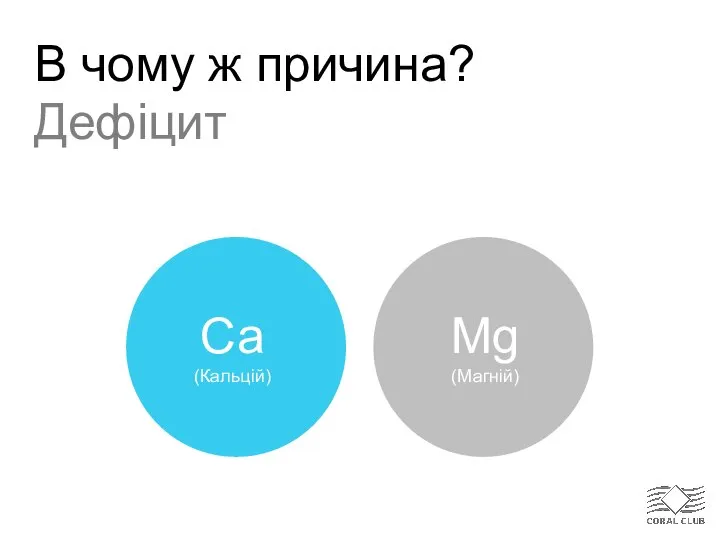 В чому ж причина? Ca (Кальцій) Mg (Магній) Дефіцит