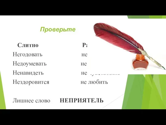 Проверьте Слитно Раздельно Негодовать не уважать Недоумевать не быть Ненавидеть не чувствовать