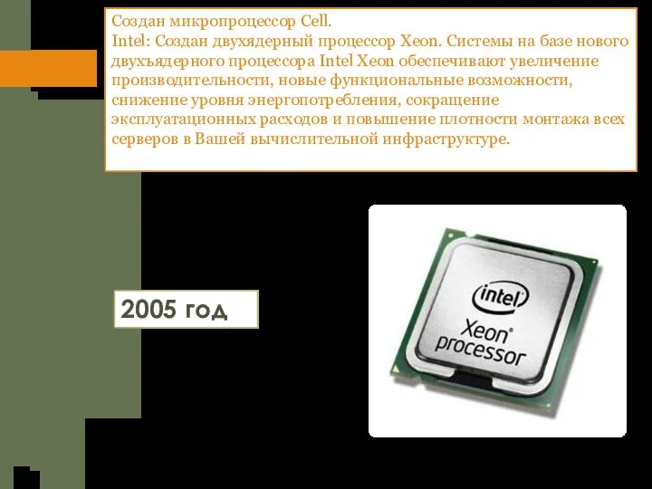 Создан микропроцессор Cell. Intel: Создан двухядерный процессор Xeon. Системы на базе нового