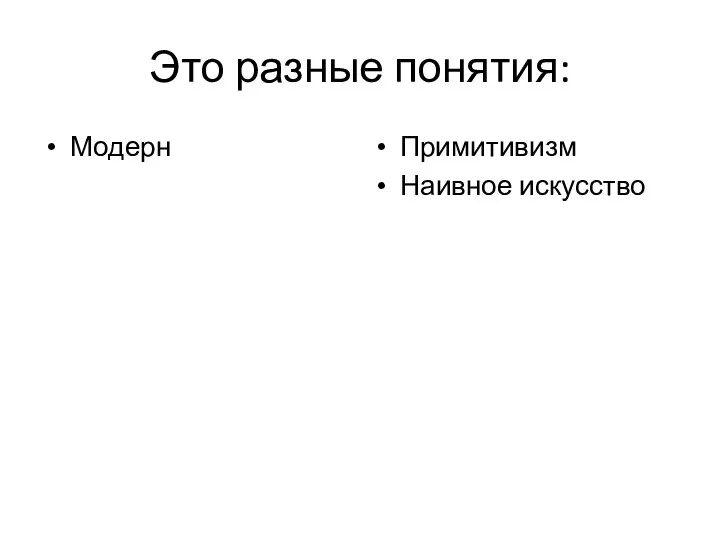 Это разные понятия: Модерн Примитивизм Наивное искусство