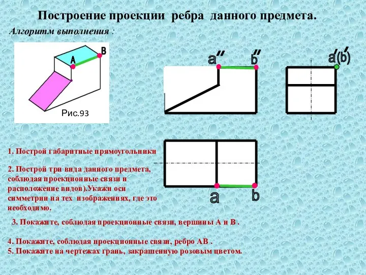 а b Построение проекции ребра данного предмета. Алгоритм выполнения : 1. Построй