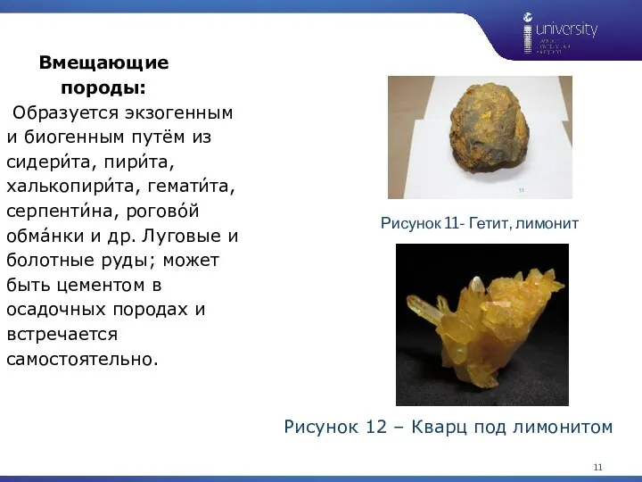 Рисунок 12 – Кварц под лимонитом Вмещающие породы: Образуется экзогенным и биогенным