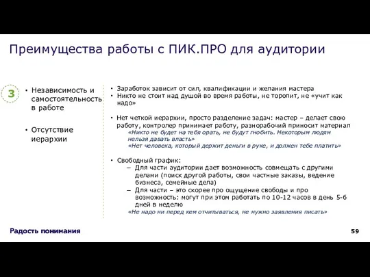 Независимость и самостоятельность в работе Отсутствие иерархии Преимущества работы с ПИК.ПРО для