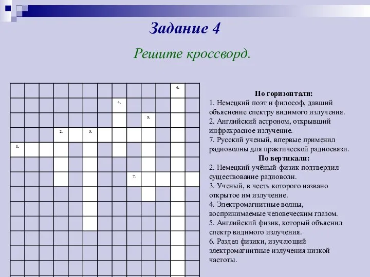 Задание 4 Решите кроссворд. По горизонтали: 1. Немецкий поэт и философ, давший