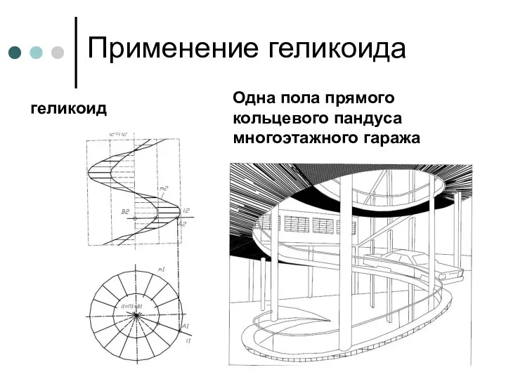 Применение геликоида геликоид Одна пола прямого кольцевого пандуса многоэтажного гаража