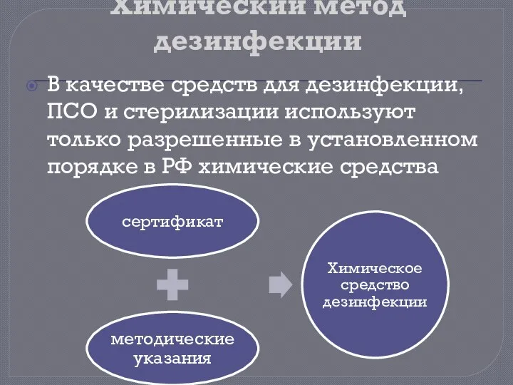 Химический метод дезинфекции В качестве средств для дезинфекции, ПСО и стерилизации используют