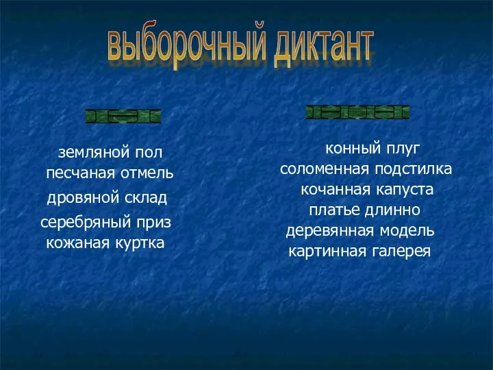 выборочный диктант н нн конный плуг земляной пол песчаная отмель дровяной склад