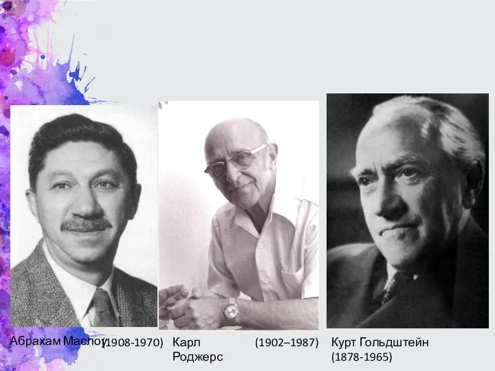 Абрахам Маслоу (1908-1970) Карл Роджерс (1902–1987) Курт Гольдштейн (1878-1965)
