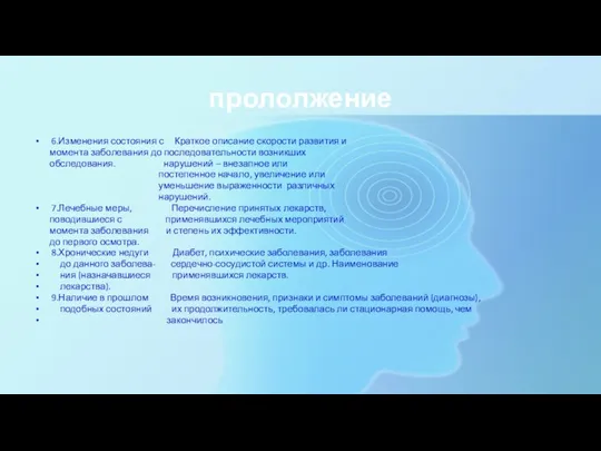 прололжение 6.Изменения состояния с Краткое описание скорости развития и момента заболевания до