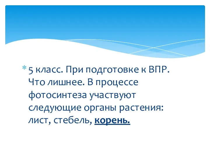 5 класс. При подготовке к ВПР. Что лишнее. В процессе фотосинтеза участвуют