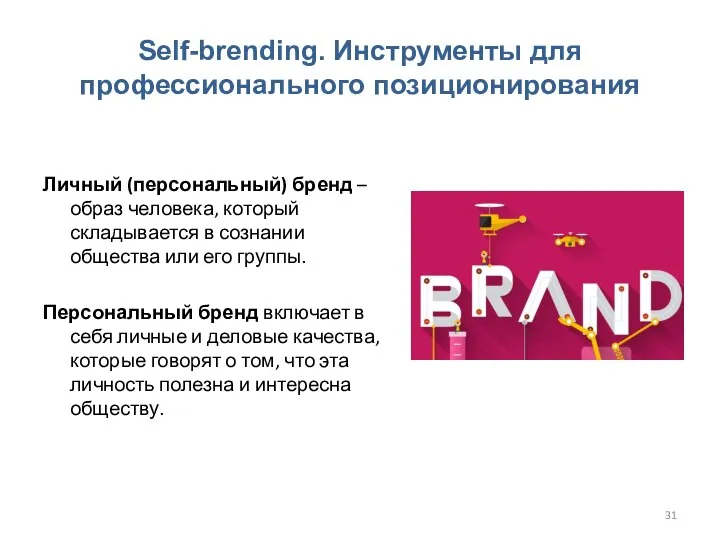 Self-brending. Инструменты для профессионального позиционирования Личный (персональный) бренд – образ человека, который