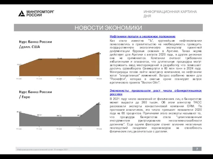 ИНФОРМАЦИОННАЯ КАРТИНА ДНЯ Информационно-аналитический отчет 19 января 2021 7 Как стало известно