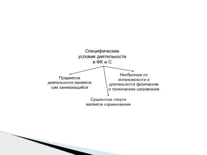 Специфические условия деятельности в ФК и С Предметом деятельности является сам занимающийся