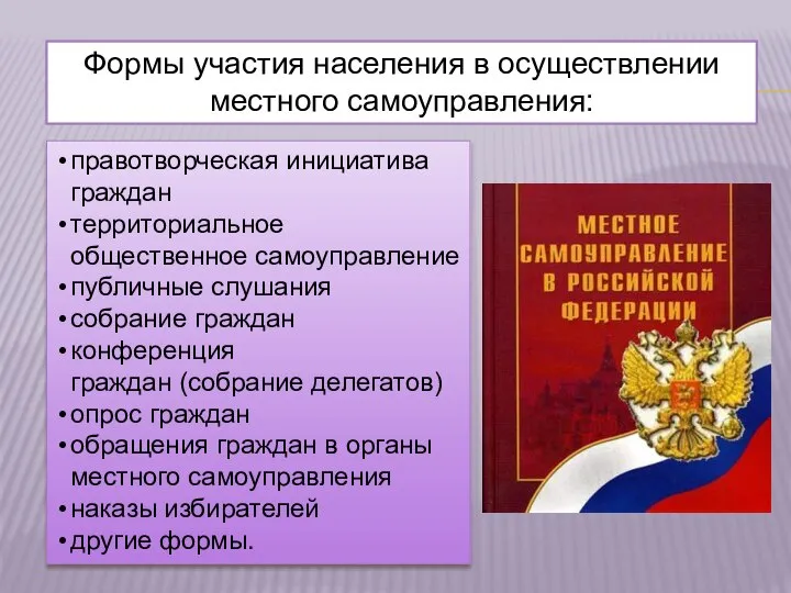 Формы участия населения в осуществлении местного самоуправления: правотворческая инициатива граждан территориальное общественное