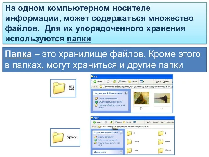 На одном компьютерном носителе информации, может содержаться множество файлов. Для их упорядоченного