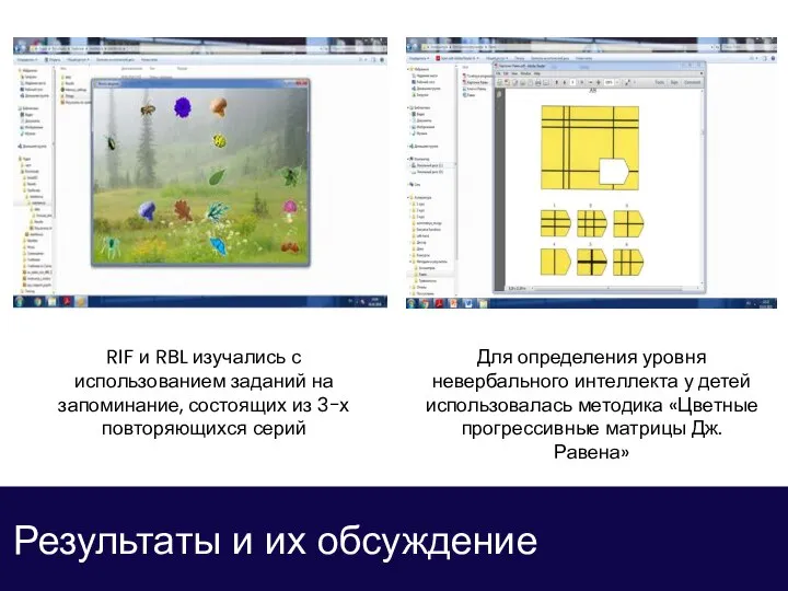 Результаты и их обсуждение RIF и RBL изучались с использованием заданий на