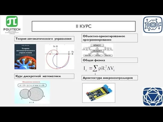 Теория автоматического управления II КУРС Объектно-ориентированное программирование Архитектура микроконтроллеров Общая физика Курс дискретной математики.