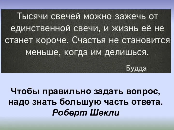 Чтобы правильно задать вопрос, надо знать большую часть ответа. Роберт Шекли