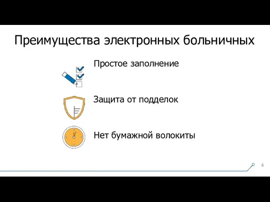 Простое заполнение Защита от подделок Нет бумажной волокиты Преимущества электронных больничных