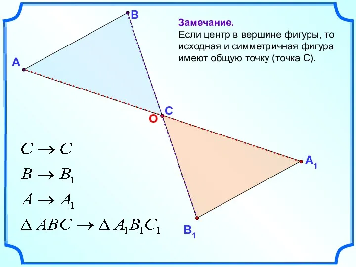 А В Замечание. Если центр в вершине фигуры, то исходная и симметричная