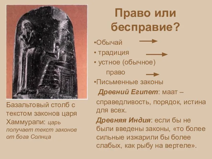 Право или бесправие? Базальтовый столб с текстом законов царя Хаммурапи: царь получает