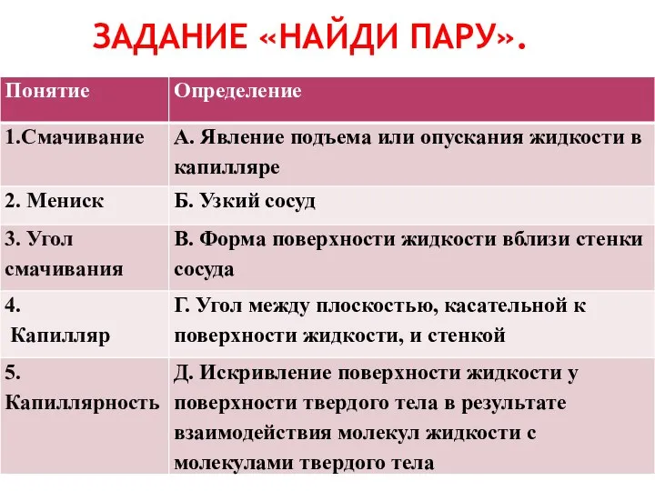 ЗАДАНИЕ «НАЙДИ ПАРУ».