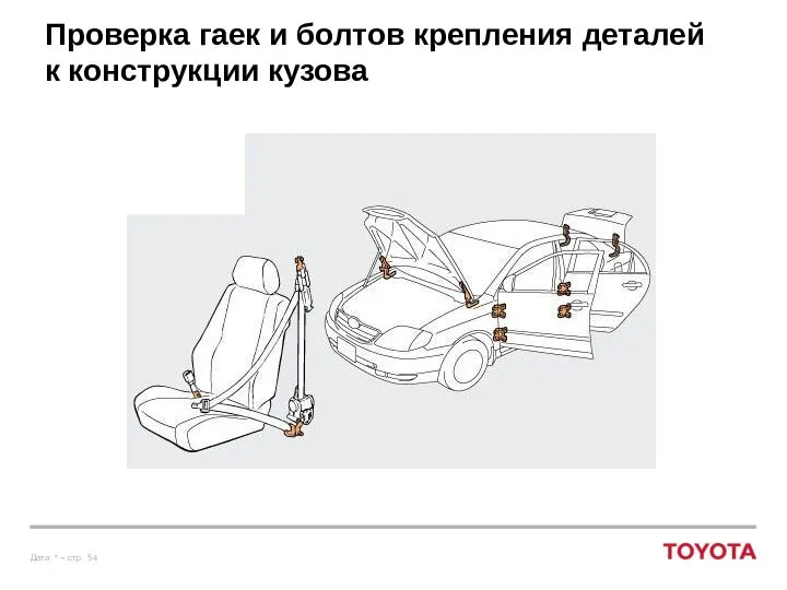 Проверка гаек и болтов крепления деталей к конструкции кузова