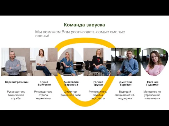Команда запуска Елена Войтенко Руководитель отдела маркетинга Анастасия Баранова Директор розничной сети