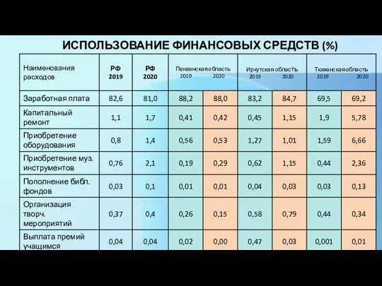 ИСПОЛЬЗОВАНИЕ ФИНАНСОВЫХ СРЕДСТВ (%)