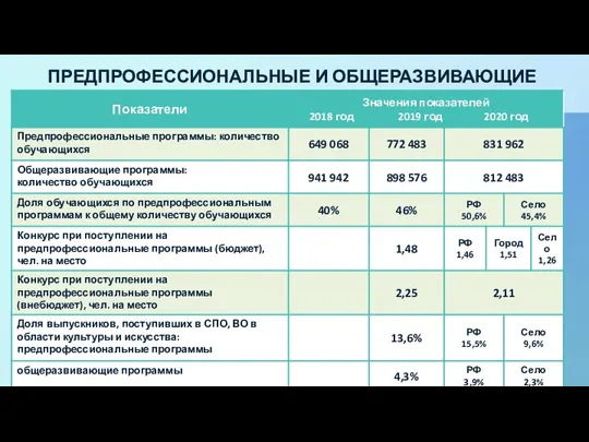 ПРЕДПРОФЕССИОНАЛЬНЫЕ И ОБЩЕРАЗВИВАЮЩИЕ ПРОГРАММЫ