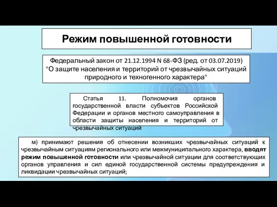 Режим повышенной готовности Федеральный закон от 21.12.1994 N 68-ФЗ (ред. от 03.07.2019)