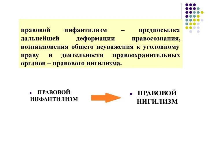 правовой инфантилизм – предпосылка дальнейшей деформации правосознания, возникновения общего неуважения к уголовному