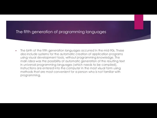 The fifth generation of programming languages The birth of the fifth generation