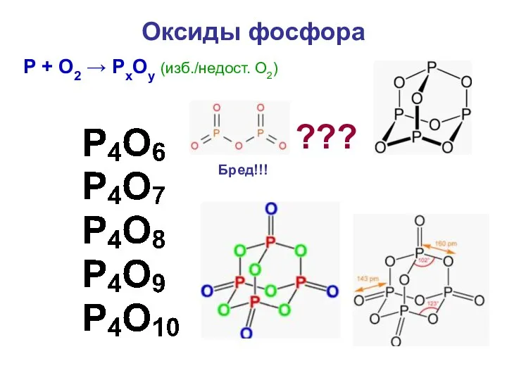 Оксиды фосфора ??? Бред!!! P + O2 → PхOу (изб./недост. О2)